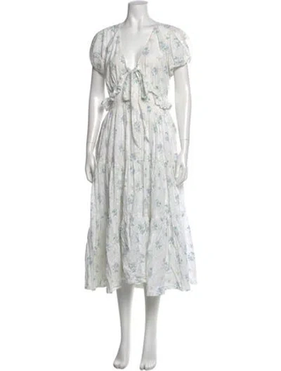 Pre-owned Loveshackfancy Floral Print Long Dress In White