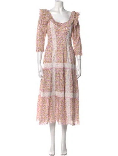 Pre-owned Loveshackfancy Floral Print Long Dress In White
