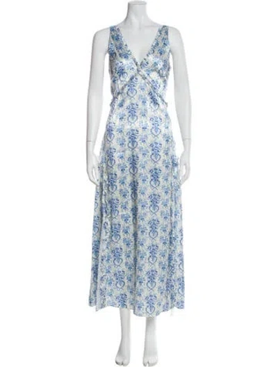 Pre-owned Loveshackfancy Floral Print Long Dress In White