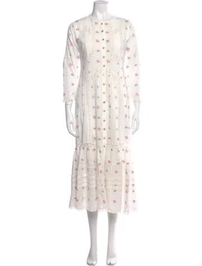 Pre-owned Loveshackfancy Floral Print Long Dress In White