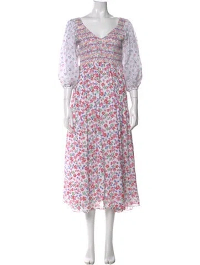 Pre-owned Loveshackfancy Floral Print Long Dress In White