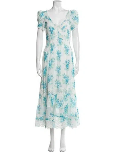 Pre-owned Loveshackfancy Floral Print Long Dress In White