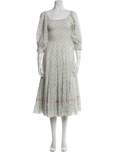 Pre-owned Loveshackfancy Floral Print Long Dress In White