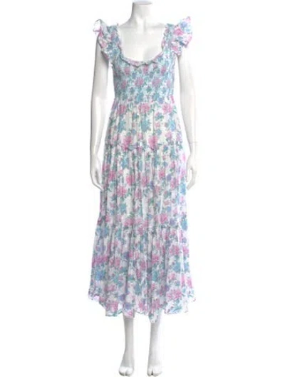 Pre-owned Loveshackfancy Floral Print Long Dress In White