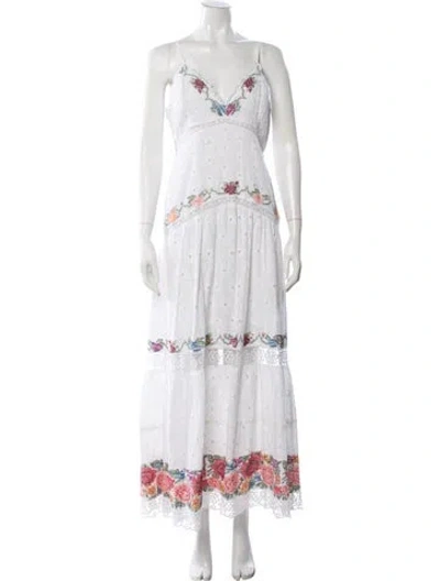 Pre-owned Loveshackfancy Floral Print Long Dress In White