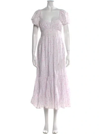 Pre-owned Loveshackfancy Floral Print Long Dress In White