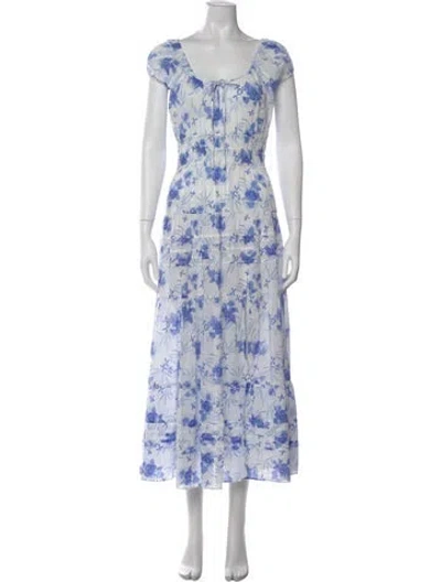 Pre-owned Loveshackfancy Floral Print Long Dress In White