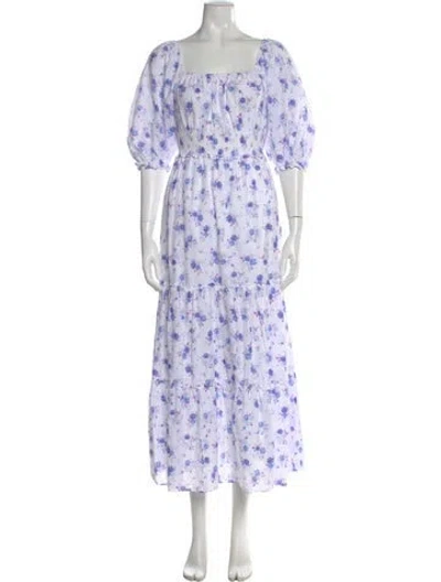 Pre-owned Loveshackfancy Floral Print Long Dress In White