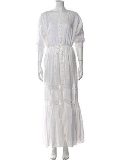 Pre-owned Loveshackfancy Floral Print Long Dress In White