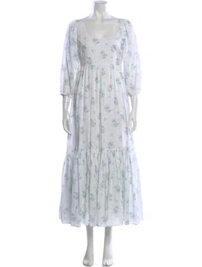 Pre-owned Loveshackfancy Floral Print Long Dress In White