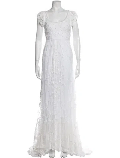 Pre-owned Loveshackfancy Floral Print Long Dress In White