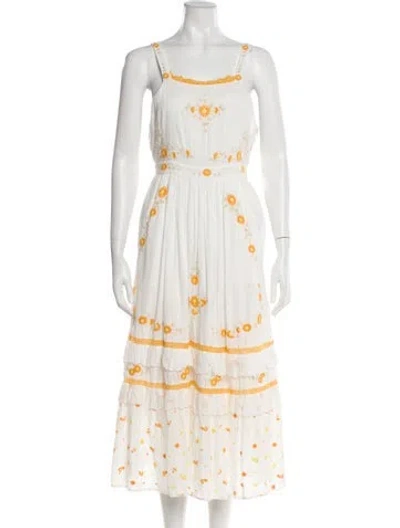 Pre-owned Loveshackfancy Floral Print Long Dress In White