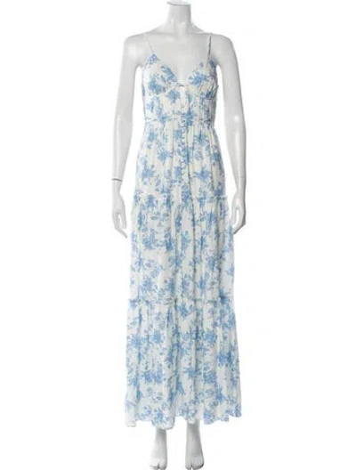 Pre-owned Loveshackfancy Floral Print Long Dress In White