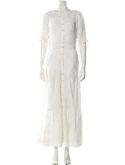 Pre-owned Loveshackfancy Floral Print Long Dress In White