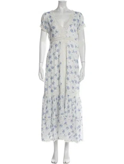 Pre-owned Loveshackfancy Floral Print Long Dress In White