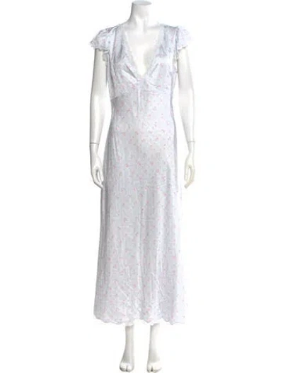 Pre-owned Loveshackfancy Floral Print Long Dress In White