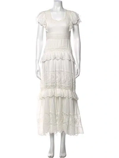 Pre-owned Loveshackfancy Floral Print Long Dress In White