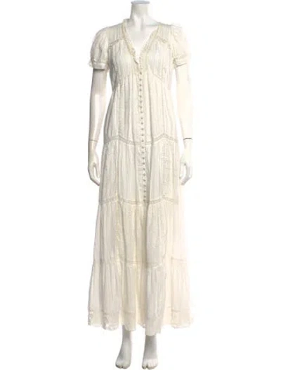Pre-owned Loveshackfancy Floral Print Long Dress In White