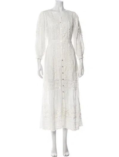 Pre-owned Loveshackfancy Floral Print Long Dress In White