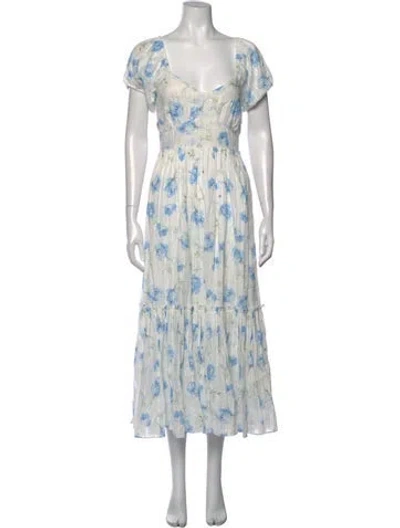 Pre-owned Loveshackfancy Floral Print Long Dress In White