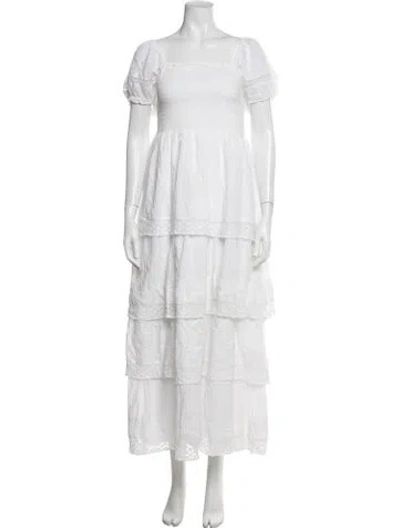 Pre-owned Loveshackfancy Floral Print Long Dress In White
