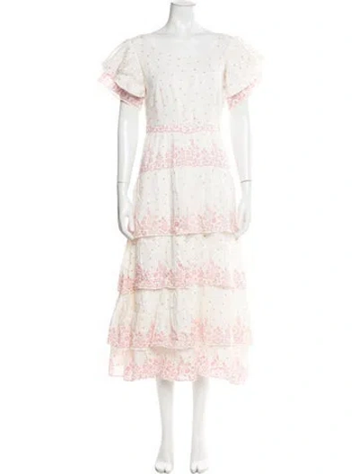 Pre-owned Loveshackfancy Floral Print Long Dress In White