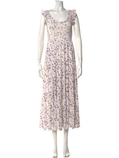Pre-owned Loveshackfancy Floral Print Long Dress In White