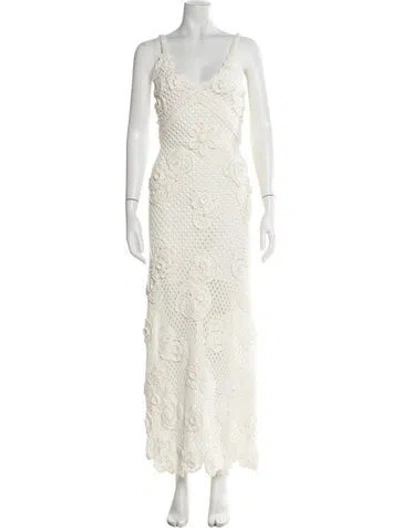 Pre-owned Loveshackfancy Floral Print Long Dress In White