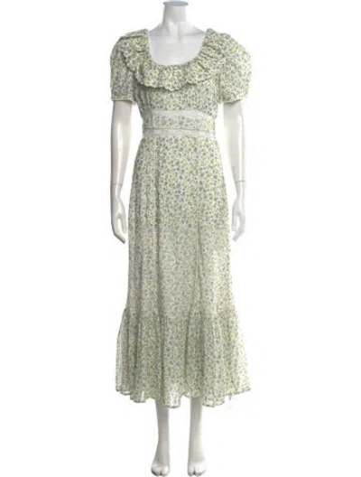 Pre-owned Loveshackfancy Floral Print Long Dress In White