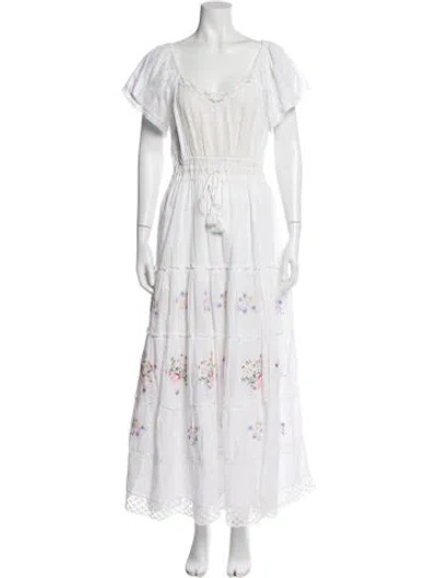 Pre-owned Loveshackfancy Floral Print Long Dress In White