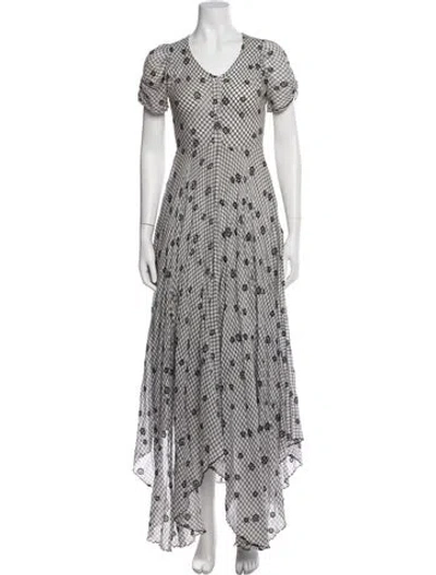 Pre-owned Loveshackfancy Floral Print Long Dress In White