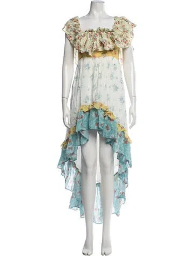 Pre-owned Loveshackfancy Floral Print Long Dress In White