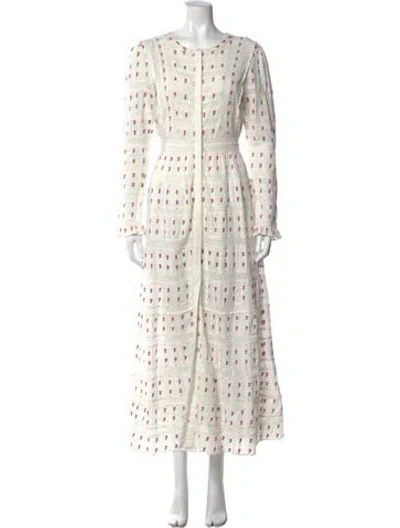 Pre-owned Loveshackfancy Floral Print Long Dress In White
