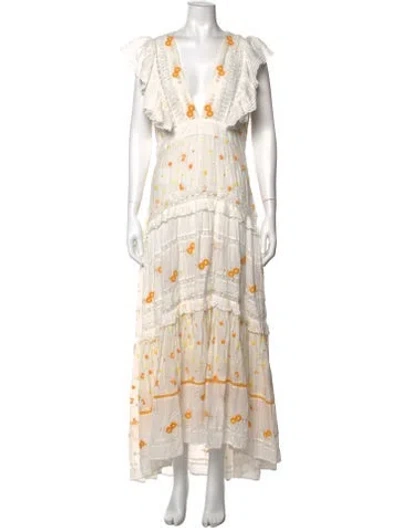 Pre-owned Loveshackfancy Floral Print Long Dress In White