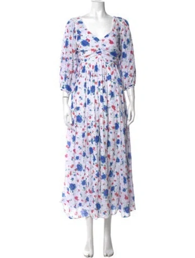 Pre-owned Loveshackfancy Floral Print Long Dress In White