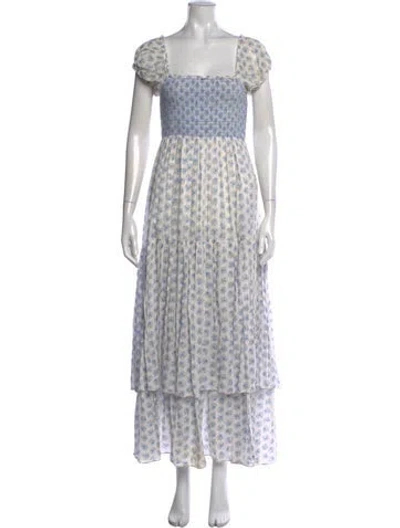 Pre-owned Loveshackfancy Floral Print Long Dress In White