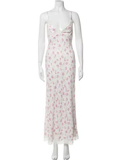 Pre-owned Loveshackfancy Floral Print Long Dress In White