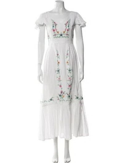 Pre-owned Loveshackfancy Floral Print Long Dress In White