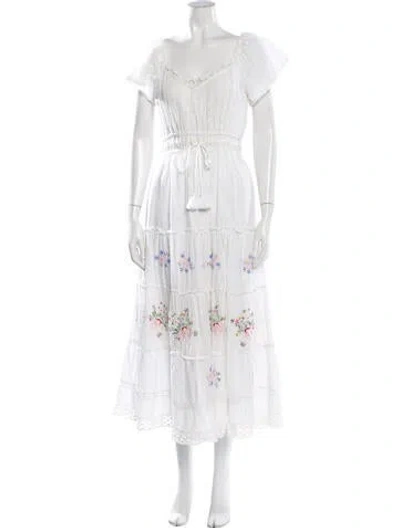 Pre-owned Loveshackfancy Floral Print Long Dress In White