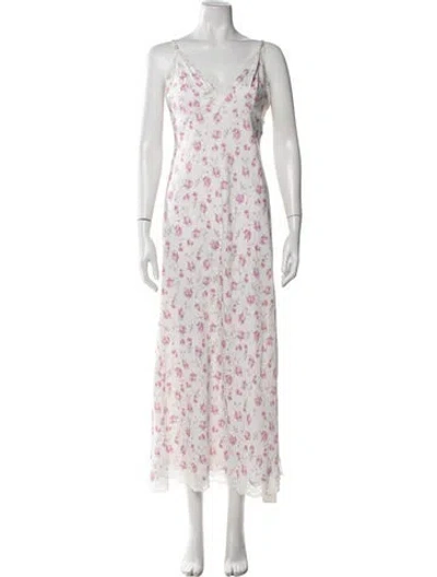 Pre-owned Loveshackfancy Floral Print Long Dress In White