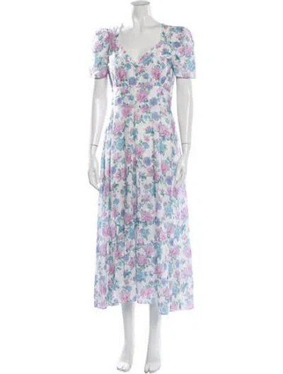 Pre-owned Loveshackfancy Floral Print Long Dress In White