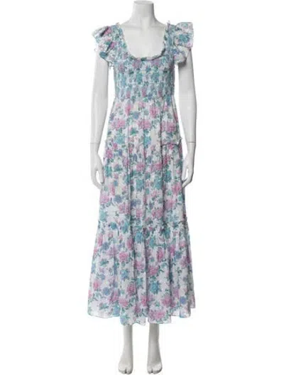 Pre-owned Loveshackfancy Floral Print Long Dress In White