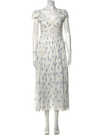 Pre-owned Loveshackfancy Floral Print Long Dress In White