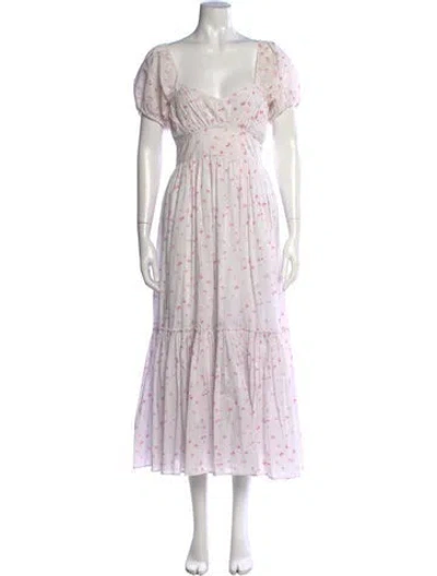 Pre-owned Loveshackfancy Floral Print Long Dress In White
