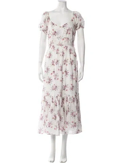 Pre-owned Loveshackfancy Floral Print Long Dress In White