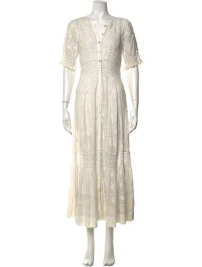 Pre-owned Loveshackfancy Floral Print Long Dress In White