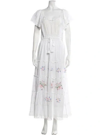 Pre-owned Loveshackfancy Floral Print Long Dress In White
