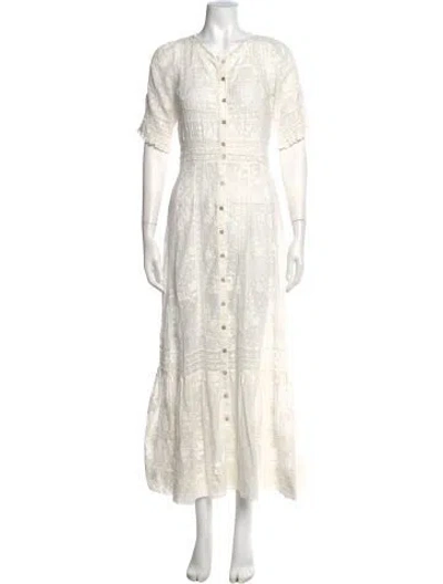 Pre-owned Loveshackfancy Floral Print Long Dress In White