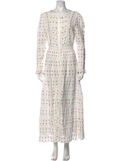 Pre-owned Loveshackfancy Floral Print Long Dress In White