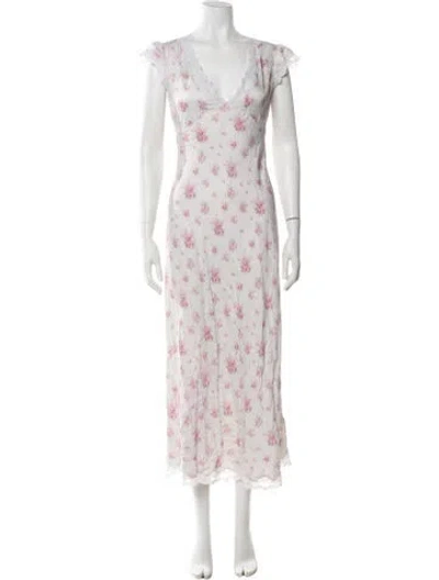Pre-owned Loveshackfancy Floral Print Long Dress In White